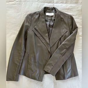 Tahari Olive Tan Leather Moto Jacket
